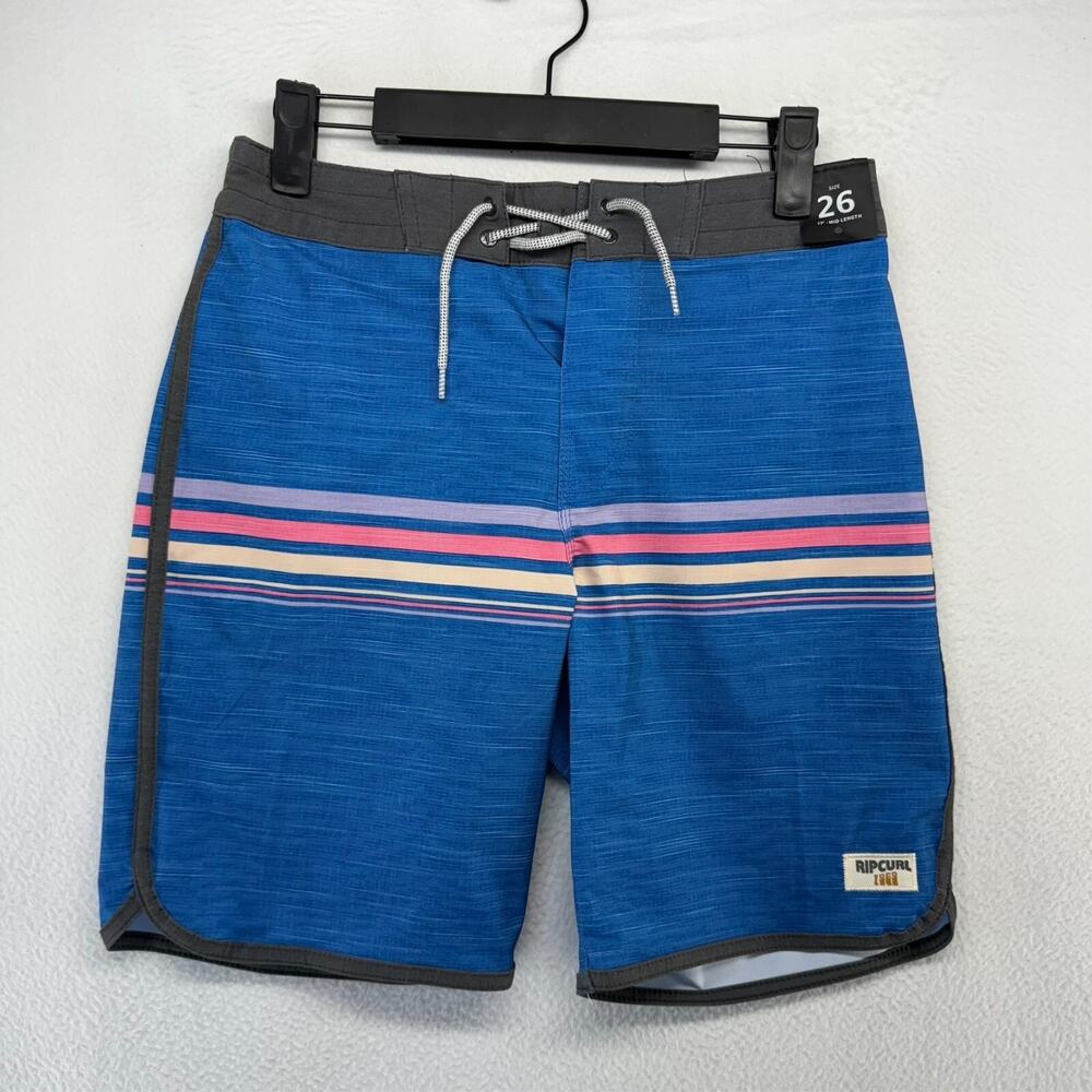 Mirage Board Shorts Men's 26 Blue Surf Swim Striped Linerless Mid length NEW